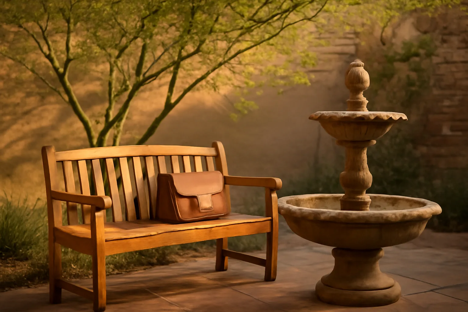 Phoenix courtyard bench and fountain near family court guardian ad litem work