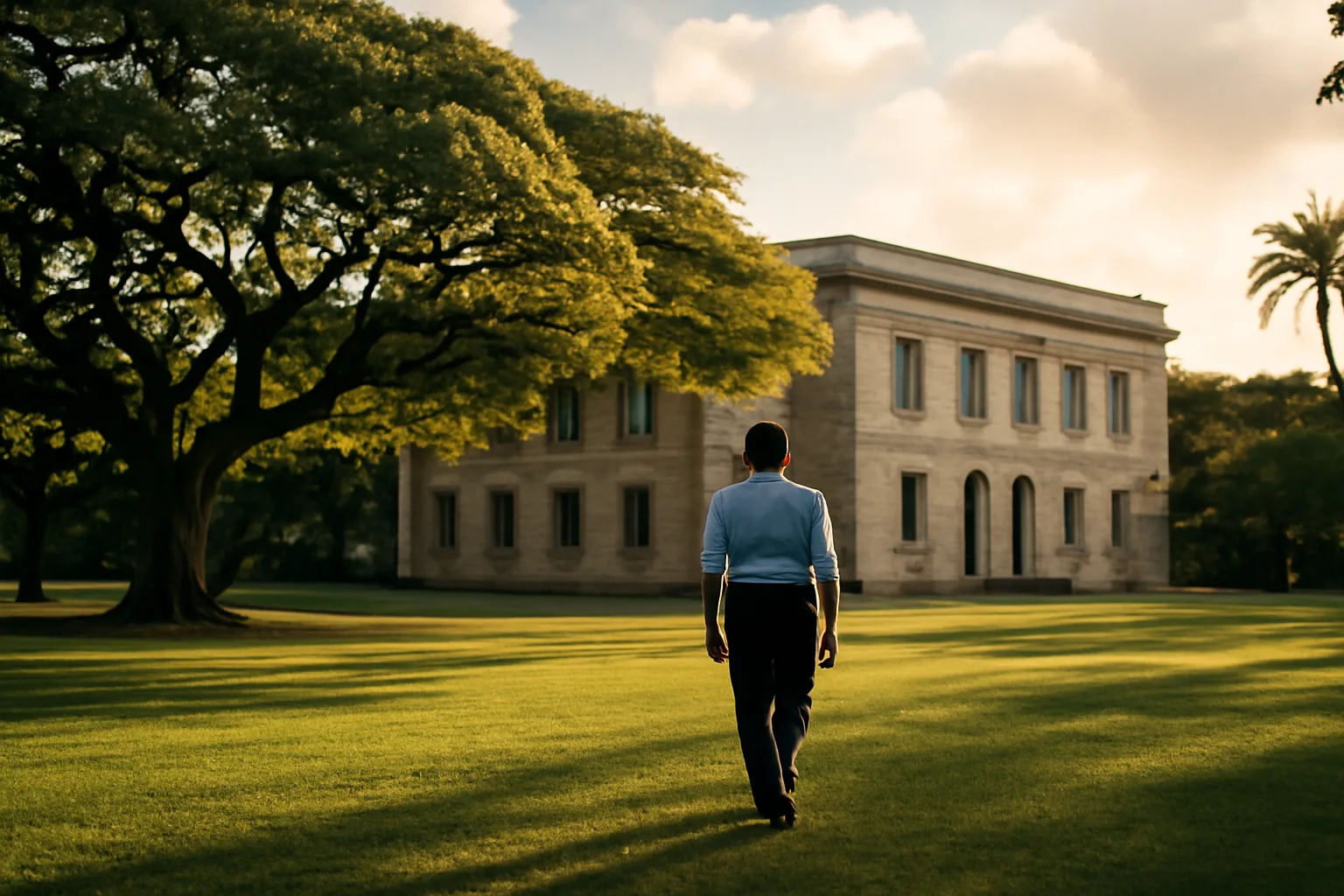Person walking near Honolulu civic trees after family court