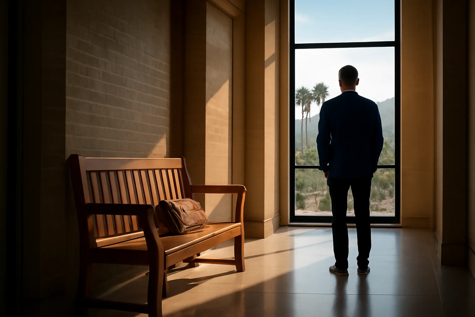 Quiet Phoenix courthouse hallway used for Arizona guardian ad litem hearings