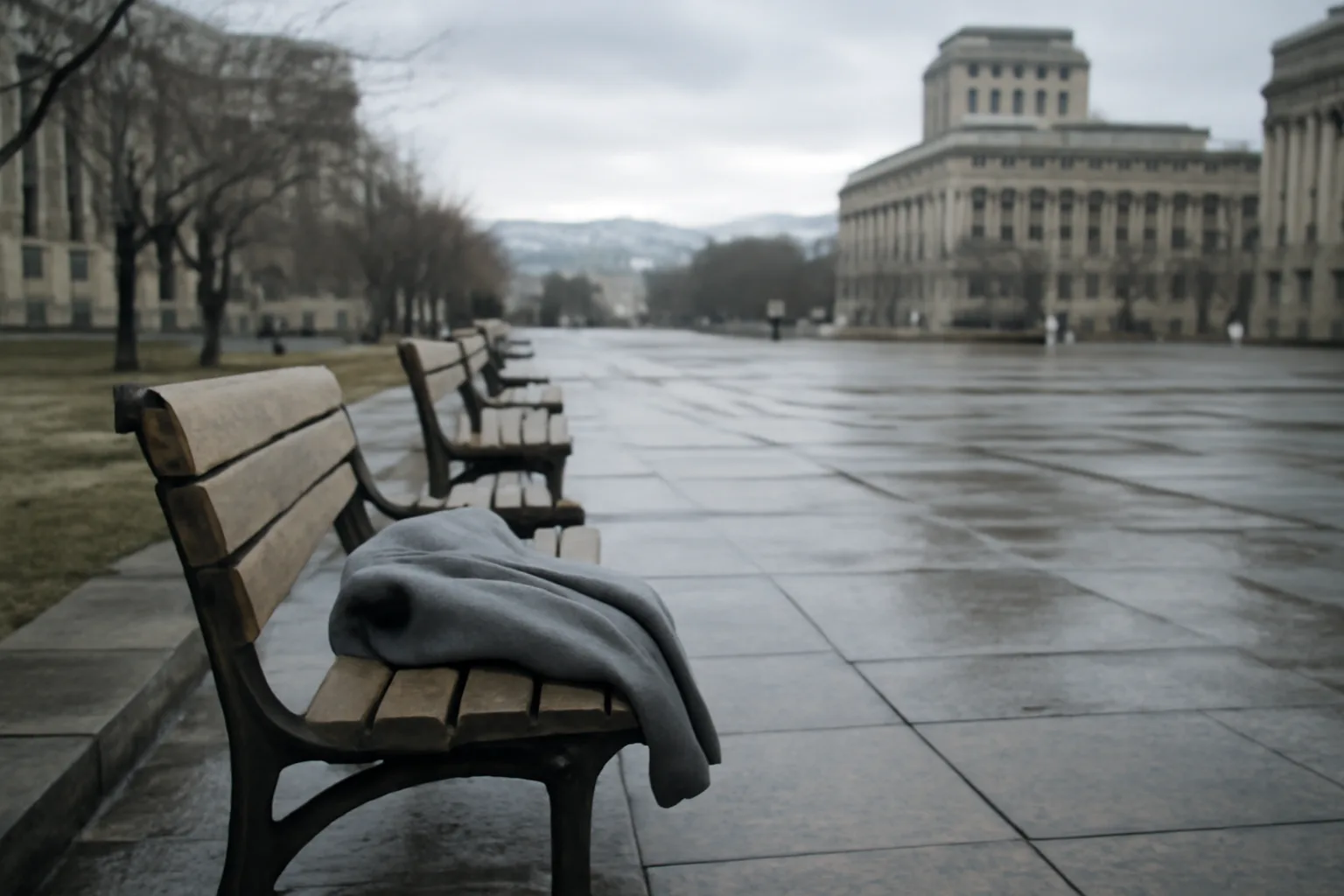 Overcast Denver civic plaza near courts handling guardian ad litem cases