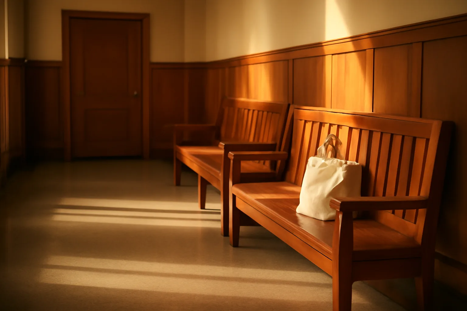 Sunlit empty Honolulu courthouse hallway for guardian ad litem work