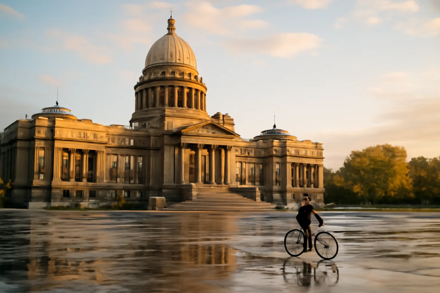 Boise capitol plaza in rain light near Idaho guardian courts