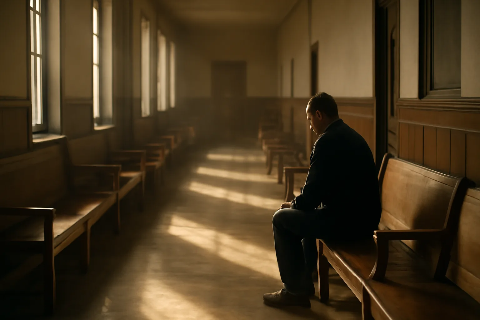 Adult waiting in a sunlit California courtroom about guardian ad litem work