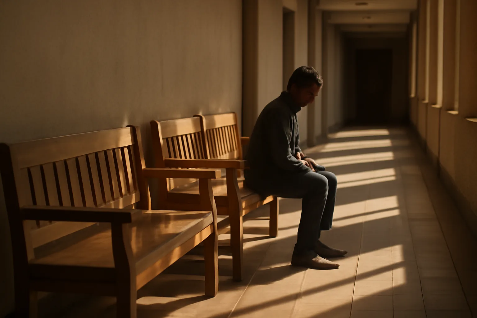 Empty Phoenix courthouse hallway during a guardian ad litem renewal wait