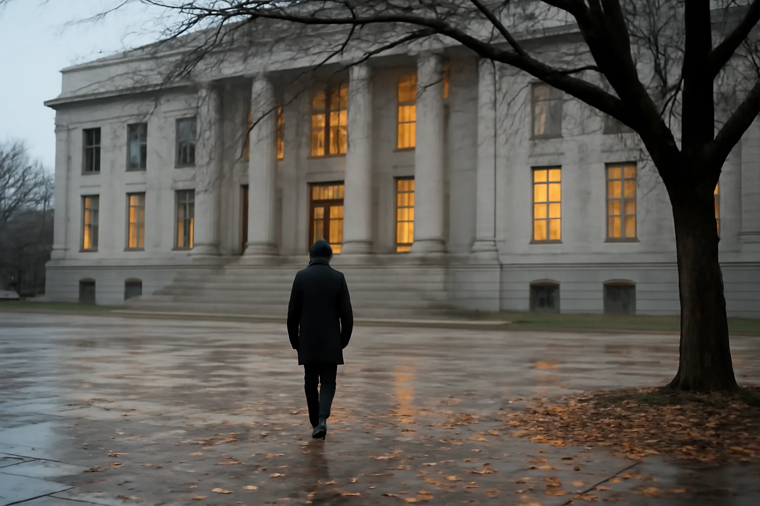 Person approaching a Hartford civic building before guardian ad litem work