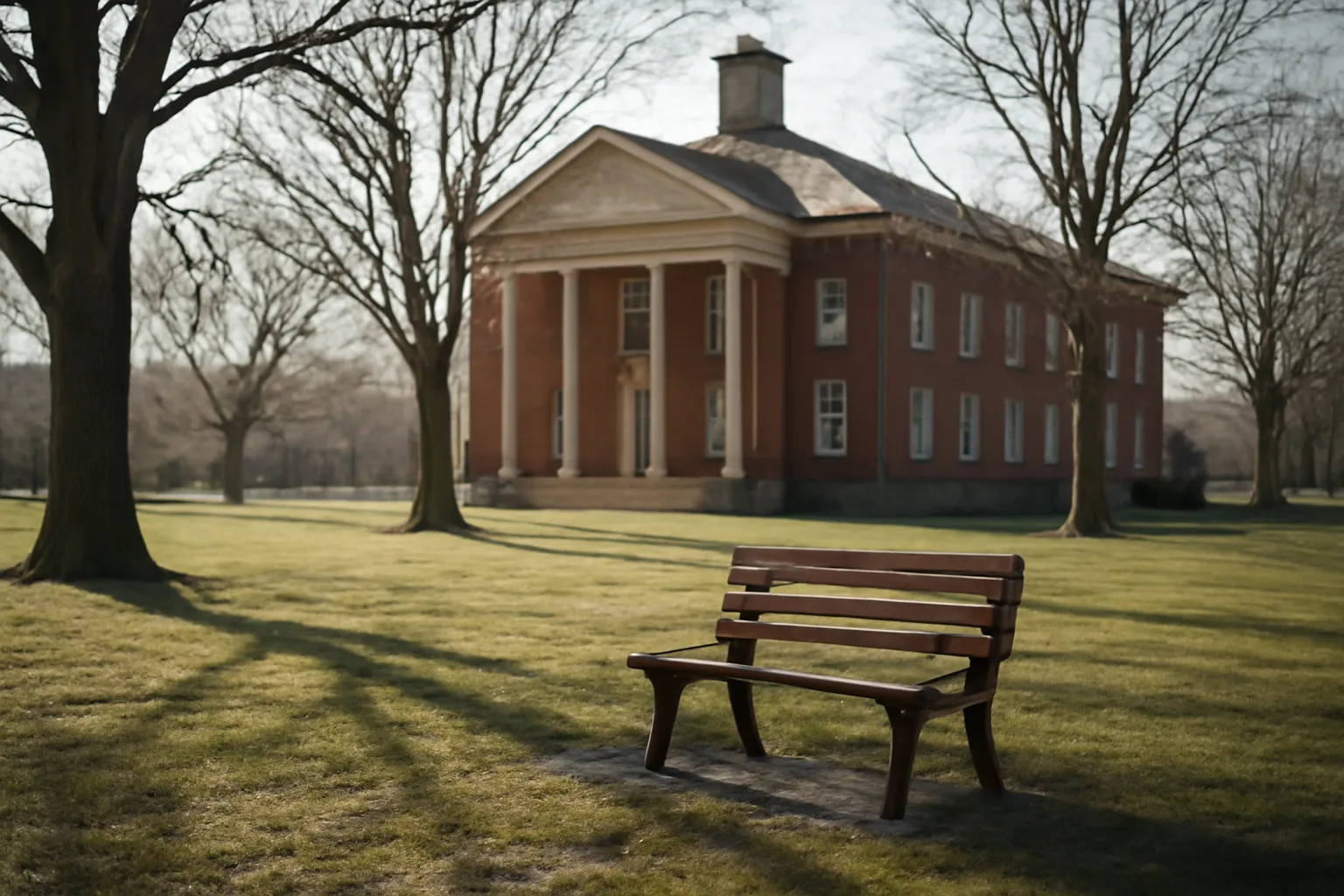 Empty bench on a Dover courthouse lawn used in Delaware GAL cases