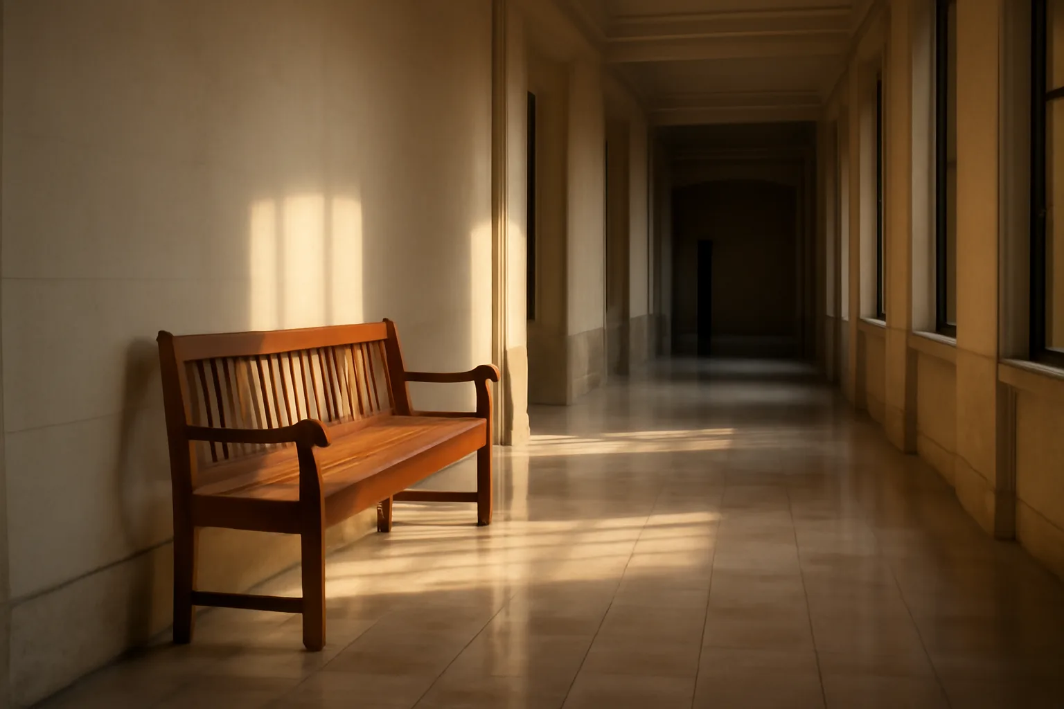 Sunlit empty hallway in a Florida courthouse used for guardian ad litem cases