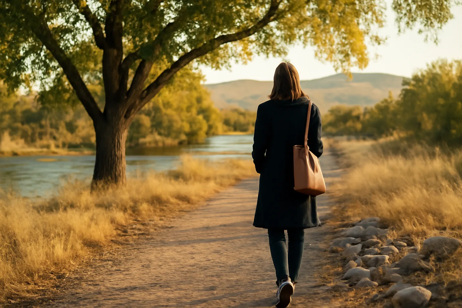Person walking the Boise River path toward guardian ad litem work